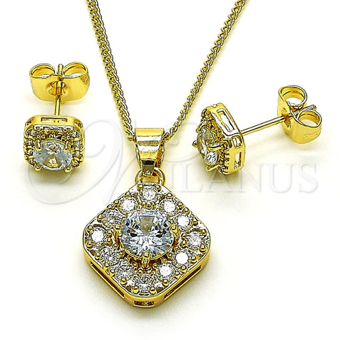 Juego de Arete y Dije de Adulto 10.344.0016 Oro Laminado, Diseño de Cluster, con Blanca Micro Pave and Blanca Zirconia Cubica, Pulido, Tono Dorado