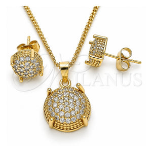 Juego de Arete y Dije de Adulto 10.344.0017 Oro Laminado, con Blanca Micro Pave, Pulido, Tono Dorado