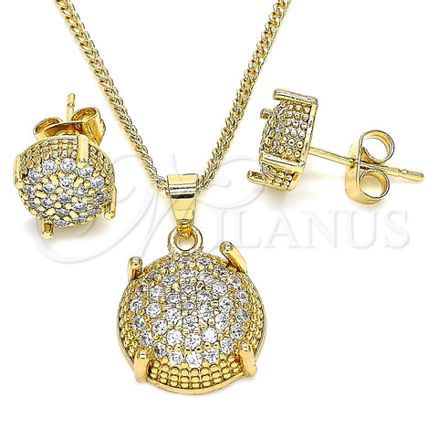 Juego de Arete y Dije de Adulto 10.344.0017 Oro Laminado, con Blanca Micro Pave, Pulido, Tono Dorado