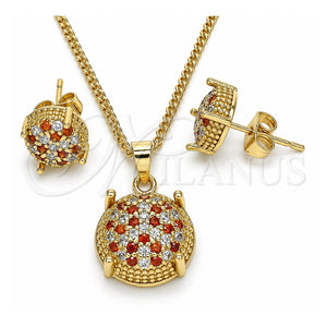 Juego de Arete y Dije de Adulto 10.344.0017.1 Oro Laminado, con Granate and Blanca Micro Pave, Pulido, Tono Dorado