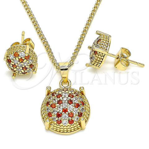 Juego de Arete y Dije de Adulto 10.344.0017.1 Oro Laminado, con Granate and Blanca Micro Pave, Pulido, Tono Dorado