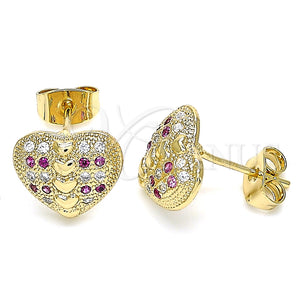 Arete Dormilona 02.344.0085.1 Oro Laminado, Diseño de Corazón, con Rubi and Blanca Micro Pave, Pulido, Tono Dorado