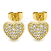 Arete Dormilona 02.344.0086 Oro Laminado, Diseño de Corazón, con Blanca Micro Pave, Pulido, Tono Dorado