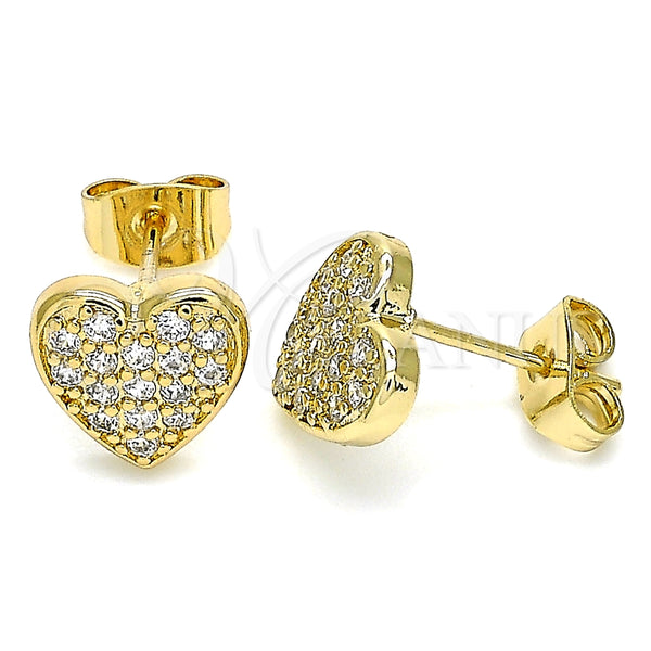 Arete Dormilona 02.344.0086 Oro Laminado, Diseño de Corazón, con Blanca Micro Pave, Pulido, Tono Dorado
