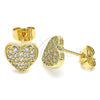Arete Dormilona 02.344.0086 Oro Laminado, Diseño de Corazón, con Blanca Micro Pave, Pulido, Tono Dorado