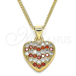 Collares con Dije 04.344.0041.20 Oro Laminado, Diseño de Corazón, con Granate and Blanca Micro Pave, Pulido, Tono Dorado (02 MM Thickness, 20 Inches Length)