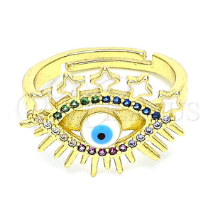 Anillo Multi Piedra 01.368.0008.1 Oro Laminado, Diseño de Ojo Griego, con Multicolor Micro Pave, Esmaltado Blanco, Tono Dorado (One size fits all)