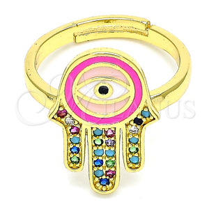 Anillo Multi Piedra 01.368.0010 Oro Laminado, Diseño de Mano de Dios, con Multicolor Micro Pave, Esmaltado Rosado, Tono Dorado (One size fits all)