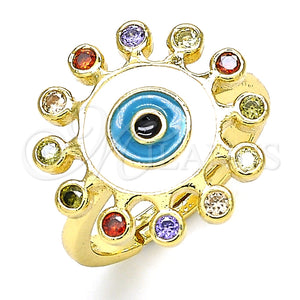 Anillo Multi Piedra 01.368.0013.1 Oro Laminado, Diseño de Ojo Griego, con Multicolor Micro Pave, Esmaltado Blanco, Tono Dorado (One size fits all)