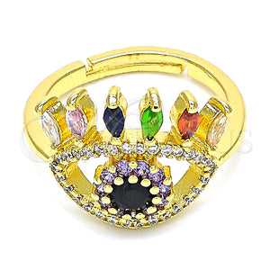 Anillo Multi Piedra 01.368.0014 Oro Laminado, Diseño de Ojo Griego, con Multicolor Micro Pave, Pulido, Tono Dorado (One size fits all)