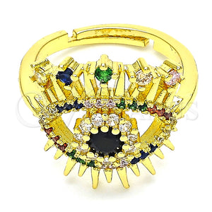 Anillo Multi Piedra 01.368.0015 Oro Laminado, Diseño de Ojo Griego, con Multicolor Micro Pave, Pulido, Tono Dorado (One size fits all)