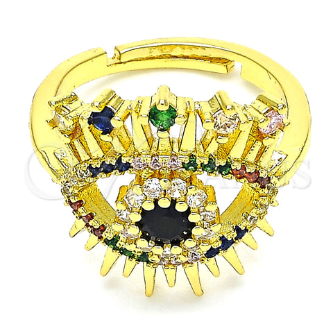 Anillo Multi Piedra 01.368.0015 Oro Laminado, Diseño de Ojo Griego, con Multicolor Micro Pave, Pulido, Tono Dorado (One size fits all)