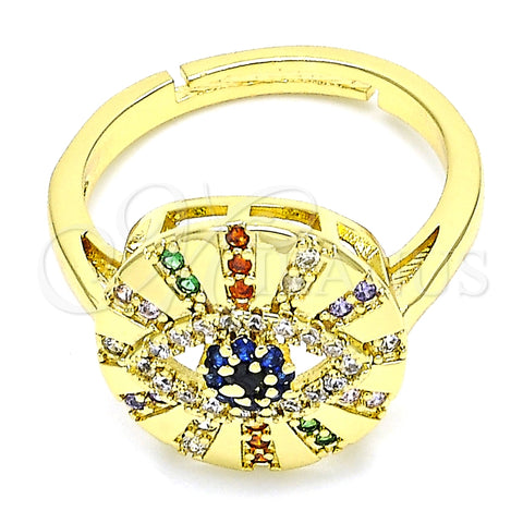 Anillo Multi Piedra 01.368.0016 Oro Laminado, Diseño de Ojo Griego, con Multicolor Micro Pave, Pulido, Tono Dorado (One size fits all)