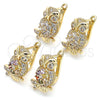 Arete Gancho Frances 02.210.0439.1 Oro Laminado, Diseño de Búho, con Multicolor Micro Pave, Pulido, Tono Dorado