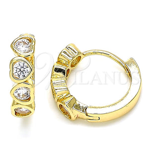 Argolla Huggie 02.237.0029.3.15 Oro Laminado, Diseño de Corazón, con Blanca Zirconia Cubica, Pulido, Tono Dorado
