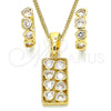 Juego de Arete y Dije de Adulto 10.210.0155 Oro Laminado, Diseño de Corazón, con Blanca Zirconia Cubica, Pulido, Tono Dorado