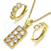Juego de Arete y Dije de Adulto 10.210.0155 Oro Laminado, Diseño de Corazón, con Blanca Zirconia Cubica, Pulido, Tono Dorado