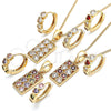 Juego de Arete y Dije de Adulto 10.210.0155 Oro Laminado, Diseño de Corazón, con Blanca Zirconia Cubica, Pulido, Tono Dorado