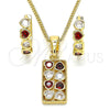 Juego de Arete y Dije de Adulto 10.210.0155.1 Oro Laminado, Diseño de Corazón, con Granate and Blanca Zirconia Cubica, Pulido, Tono Dorado