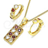 Juego de Arete y Dije de Adulto 10.210.0155.1 Oro Laminado, Diseño de Corazón, con Granate and Blanca Zirconia Cubica, Pulido, Tono Dorado