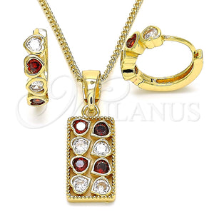 Juego de Arete y Dije de Adulto 10.210.0155.1 Oro Laminado, Diseño de Corazón, con Granate and Blanca Zirconia Cubica, Pulido, Tono Dorado