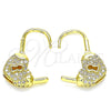 Argolla Pequeña 02.341.0056.12 Oro Laminado, Diseño de Candado y Corazón, con Blanca Micro Pave, Pulido, Tono Dorado