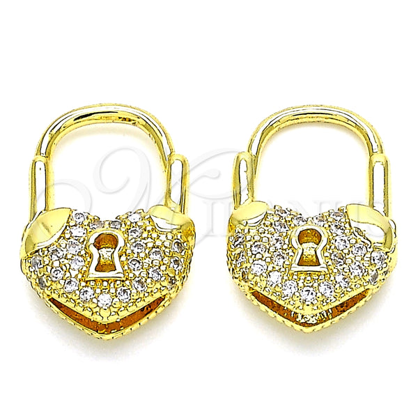Argolla Pequeña 02.341.0056.12 Oro Laminado, Diseño de Candado y Corazón, con Blanca Micro Pave, Pulido, Tono Dorado