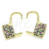 Argolla Pequeña 02.341.0057.1.12 Oro Laminado, Diseño de Candado, con Multicolor Micro Pave, Pulido, Tono Dorado