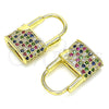 Argolla Pequeña 02.341.0057.1.12 Oro Laminado, Diseño de Candado, con Multicolor Micro Pave, Pulido, Tono Dorado