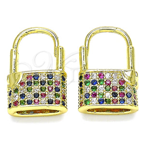 Argolla Pequeña 02.341.0057.1.12 Oro Laminado, Diseño de Candado, con Multicolor Micro Pave, Pulido, Tono Dorado