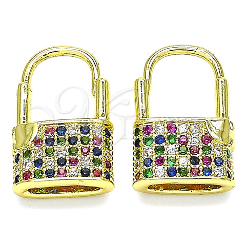 Argolla Pequeña 02.341.0057.1.12 Oro Laminado, Diseño de Candado, con Multicolor Micro Pave, Pulido, Tono Dorado