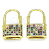 Argolla Pequeña 02.341.0057.1.12 Oro Laminado, Diseño de Candado, con Multicolor Micro Pave, Pulido, Tono Dorado
