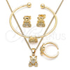 Juego de Arete y Dije de Nino 06.210.0021 Oro Laminado, Diseño de Osito y Corazón, con Micro Pave Blanca, Pulido, Tono Dorado