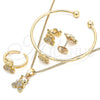 Juego de Arete y Dije de Nino 06.210.0021 Oro Laminado, Diseño de Osito y Corazón, con Micro Pave Blanca, Pulido, Tono Dorado