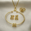 Juego de Arete y Dije de Nino 06.210.0021 Oro Laminado, Diseño de Osito y Corazón, con Micro Pave Blanca, Pulido, Tono Dorado