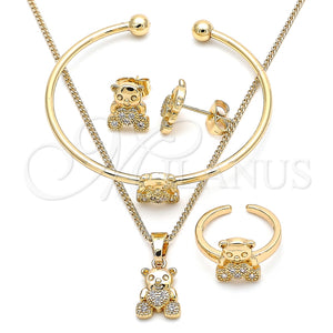 Juego de Arete y Dije de Nino 06.210.0021 Oro Laminado, Diseño de Osito y Corazón, con Micro Pave Blanca, Pulido, Tono Dorado