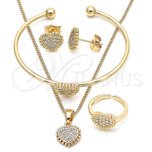 Juego de Arete y Dije de Nino 06.210.0022 Oro Laminado, Diseño de Corazón, con Micro Pave Blanca, Pulido, Tono Dorado