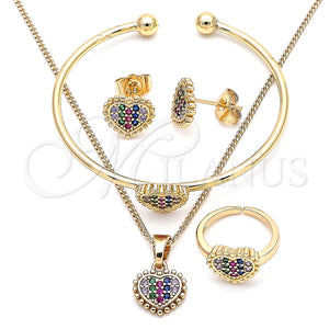 Juego de Arete y Dije de Nino 06.210.0022.1 Oro Laminado, Diseño de Corazón, con Multicolor Micro Pave, Pulido, Tono Dorado