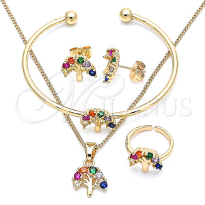 Juego de Arete y Dije de Nino 06.210.0023.1 Oro Laminado, Diseño de Ãrbol, con Multicolor Zirconia Cubica, Pulido, Tono Dorado