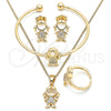 Juego de Arete y Dije de Nino 06.210.0024 Oro Laminado, Diseño de Niñita Pequeña, con Blanca Micro Pave, Pulido, Tono Dorado