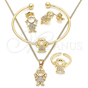 Juego de Arete y Dije de Nino 06.210.0024 Oro Laminado, Diseño de Niñita Pequeña, con Blanca Micro Pave, Pulido, Tono Dorado