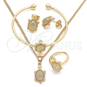 Juego de Arete y Dije de Nino 06.210.0025 Oro Laminado, Diseño de Tortuga, con Blanca Micro Pave, Pulido, Tono Dorado