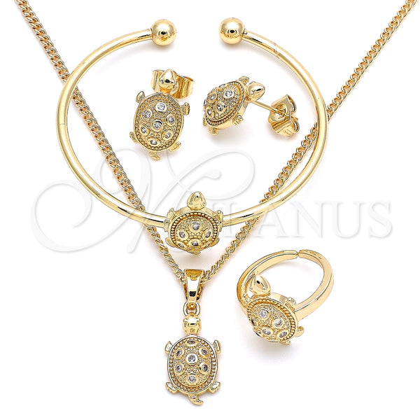 Juego de Arete y Dije de Nino 06.210.0025 Oro Laminado, Diseño de Tortuga, con Blanca Micro Pave, Pulido, Tono Dorado