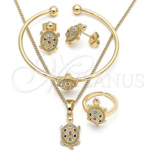 Juego de Arete y Dije de Nino 06.210.0025.1 Oro Laminado, Diseño de Tortuga, con Multicolor Micro Pave, Pulido, Tono Dorado