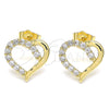 Arete Dormilona 02.210.0440 Oro Laminado, Diseño de Corazón, con Blanca Zirconia Cubica, Pulido, Tono Dorado