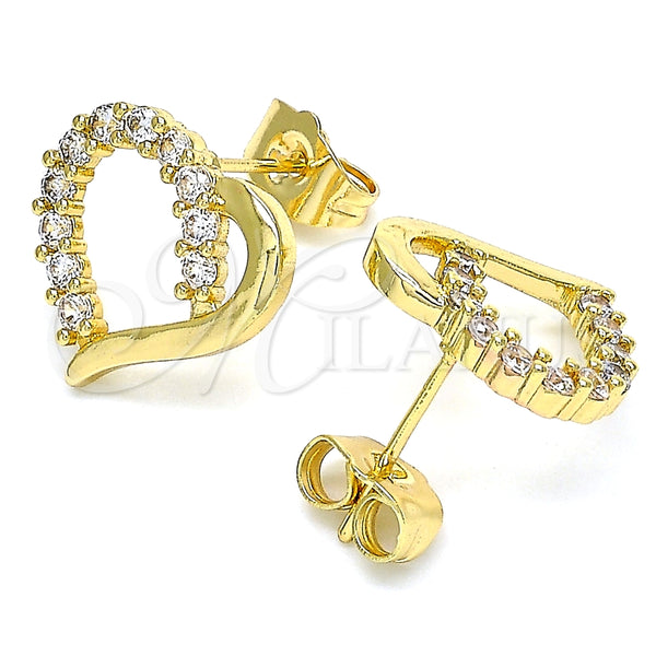 Arete Dormilona 02.210.0440 Oro Laminado, Diseño de Corazón, con Blanca Zirconia Cubica, Pulido, Tono Dorado