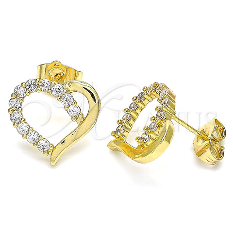 Arete Dormilona 02.210.0440 Oro Laminado, Diseño de Corazón, con Blanca Zirconia Cubica, Pulido, Tono Dorado