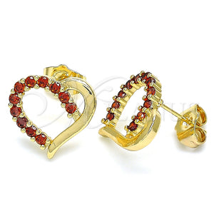 Arete Dormilona 02.210.0440.1 Oro Laminado, Diseño de Corazón, con Granate Zirconia Cubica, Pulido, Tono Dorado