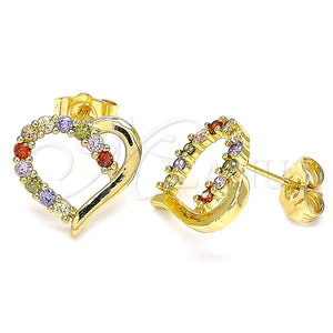 Arete Dormilona 02.210.0440.2 Oro Laminado, Diseño de Corazón, con Multicolor Zirconia Cubica, Pulido, Tono Dorado
