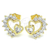 Arete Dormilona 02.210.0441 Oro Laminado, Diseño de Corazón, con Blanca Zirconia Cubica, Pulido, Tono Dorado